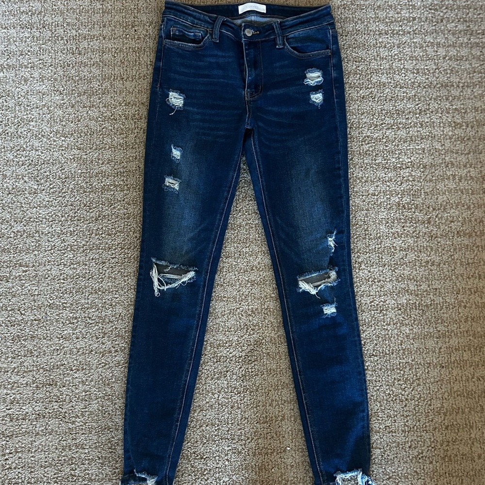 VERVET BY FLYING MONKEY Dark Blue Distressed Skinny Jeans